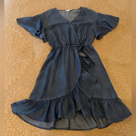 LC Lauren Conrad Blue Chambray Denim Ruffle Dress, Size S - Picture 7 of 12